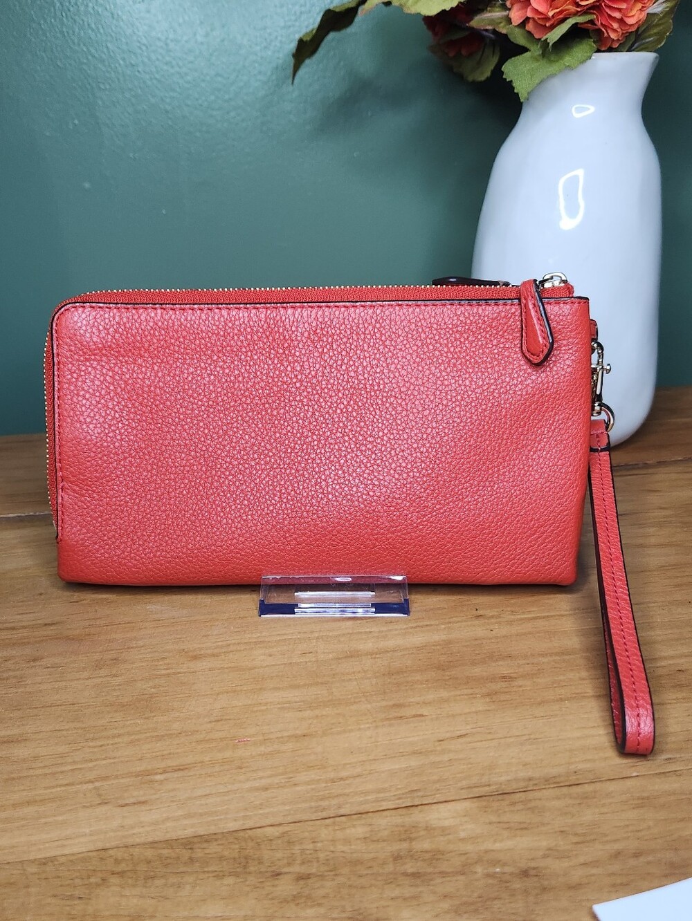 Coach Double Zip Wristlet Red Pebbled Leather EUC - Picture 2 of 12